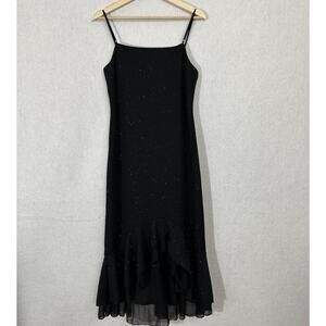 Vtg Y2K City Triangles Sparkle Dress L Black Formal Whimsigoth Dark Romantic